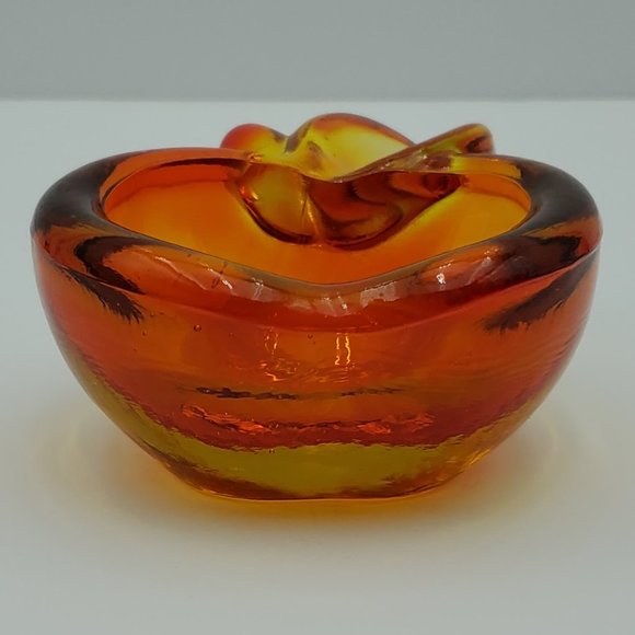 Orange Gold Glass Apple Dish Art Glass Trinket Candy Desk Dish Ring Holder - Picture 3 of 7